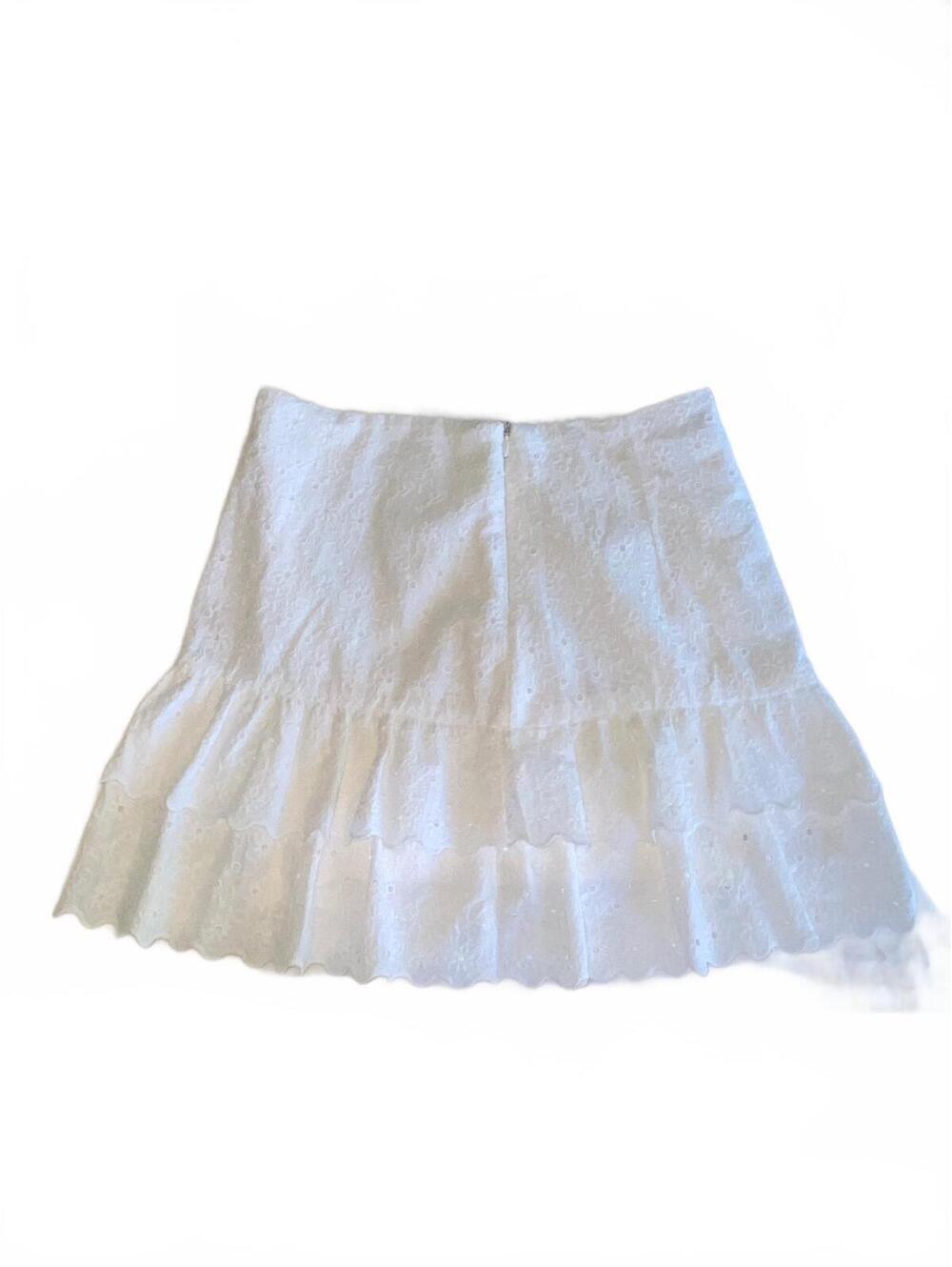 Zara White Eyelet Lace Mini Skirt with Ruffle Hem